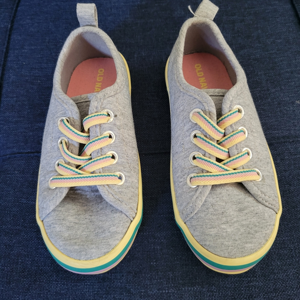 Old Navy Kids Gray Sneakers with Yellow and Green Accents